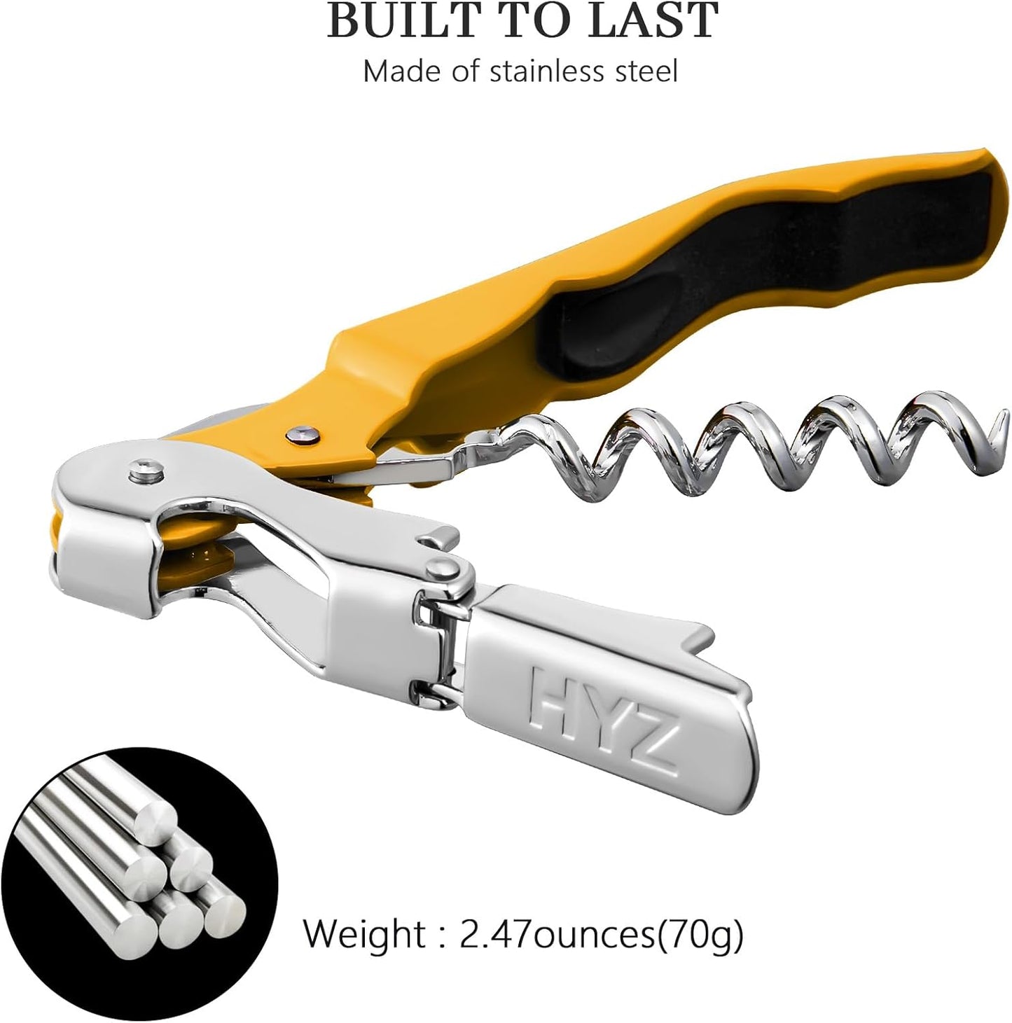 HYZ 2-Pack Wine Opener Waiter Corkscrew, Professional Wine Key for Servers, Bartender with Foil Cutter, Manual Wine Bottle Opener Double Hinged (Yellow)