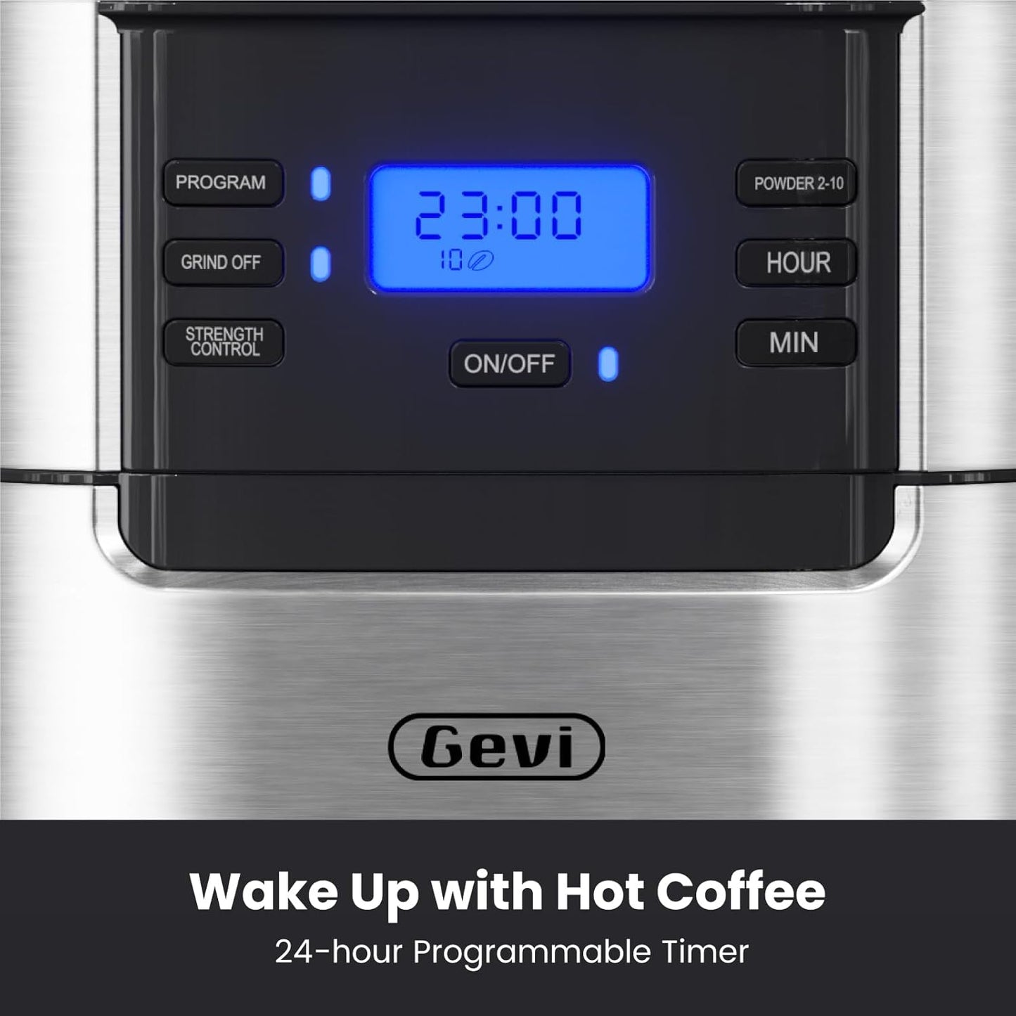 Gevi 10-Cup Coffee Maker with Built-in Burr Grinder, Programmable Timer, 1.5L Water Tank, Reusable Filter & Warming Plate – Drip Coffee Machine for Fresh Ground Coffee