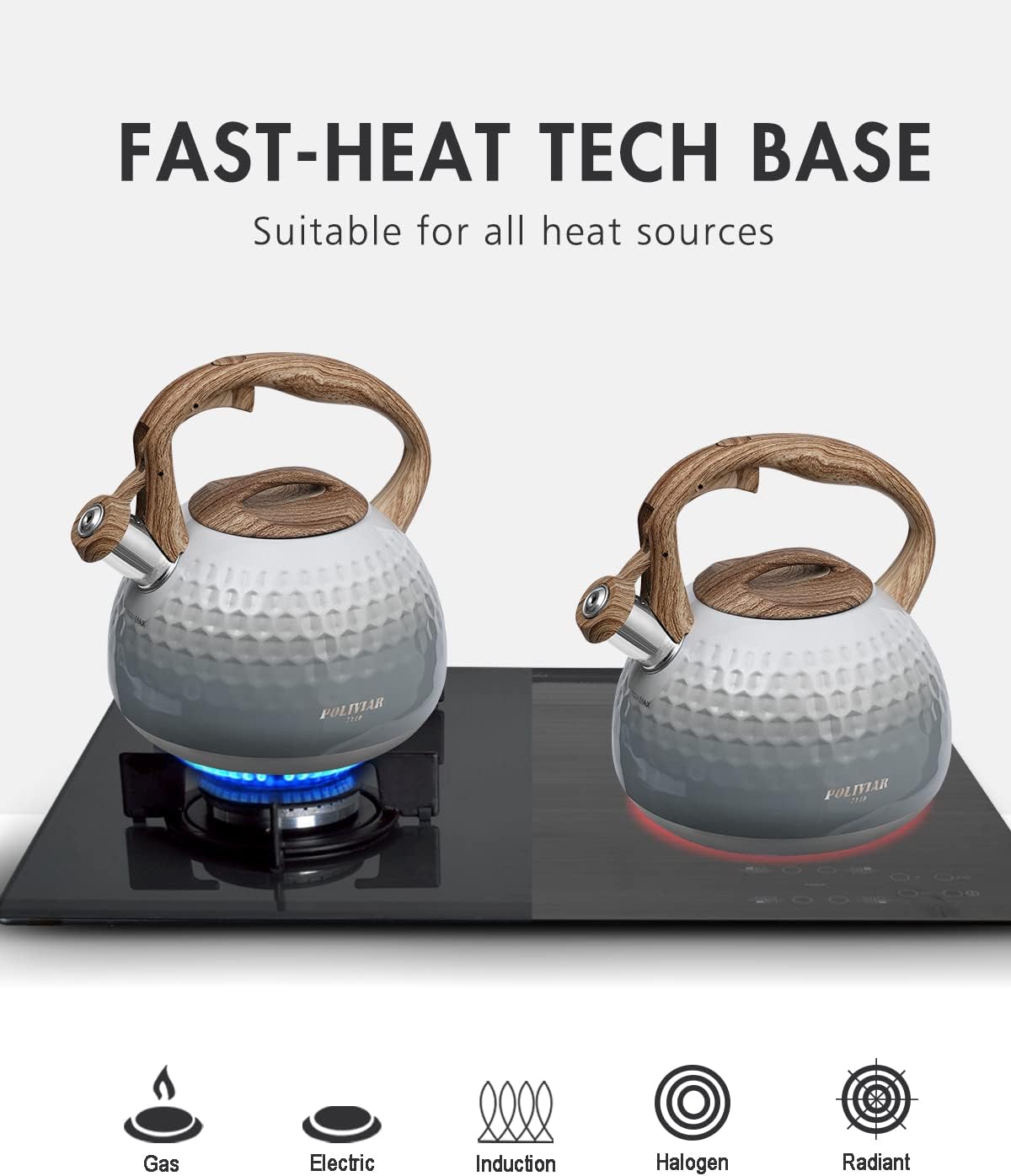 POLIVIAR Tea Kettle, Antique White Stovetop Tea Kettle 2.7 Quart, Audible Whistling Teapot, Food Grade Stainless Steel for Anti-Rust, Anti Hot Handle, Suitable for All Heat Sources (JX2020-YH30)