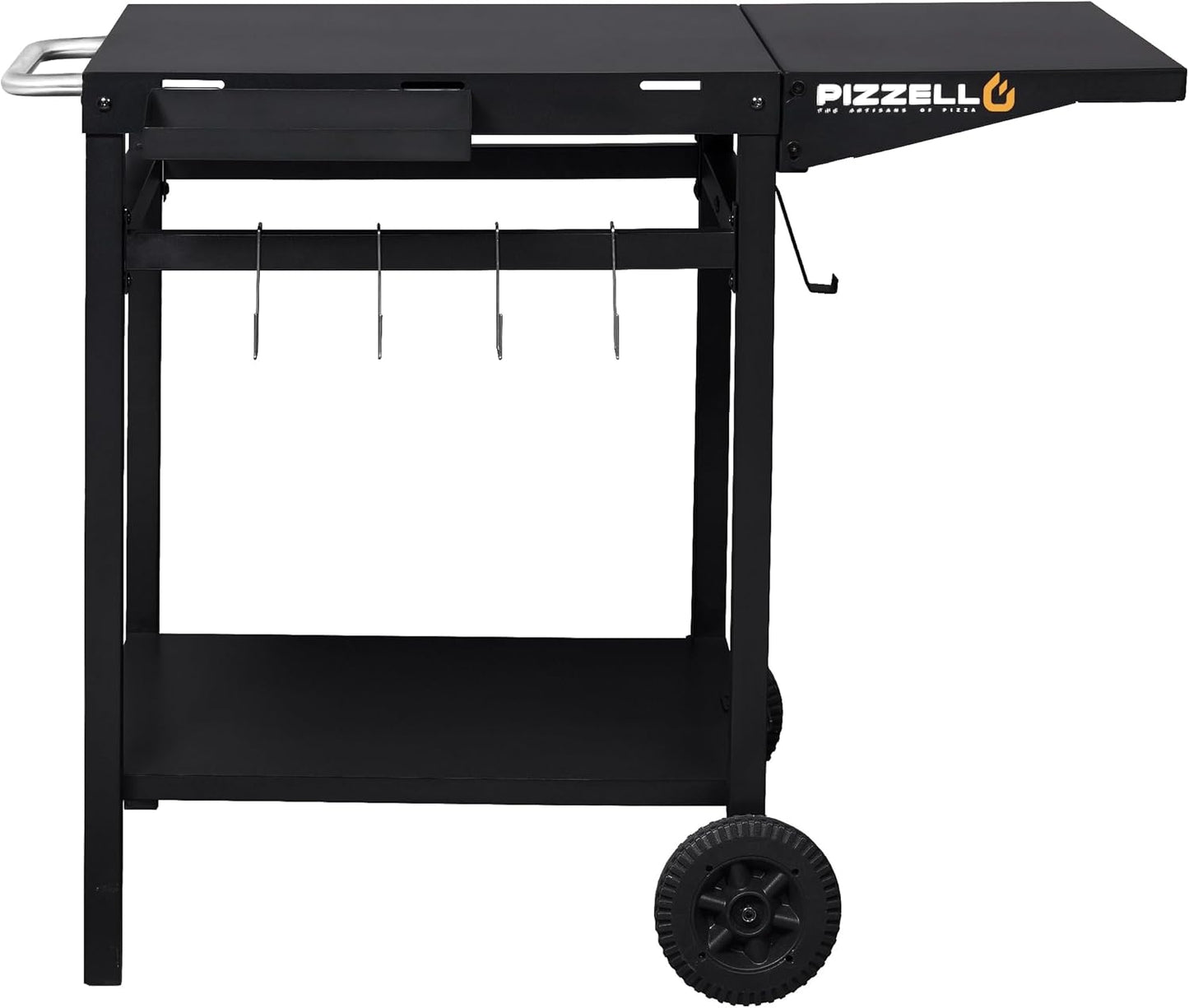 Garden Cart 2 Layers Grill Cart for Outdoor Foldable Shelf Worktable Outside Kitchen Pizza Oven Stand Trolley with Handle, Wheels, and Hooks
