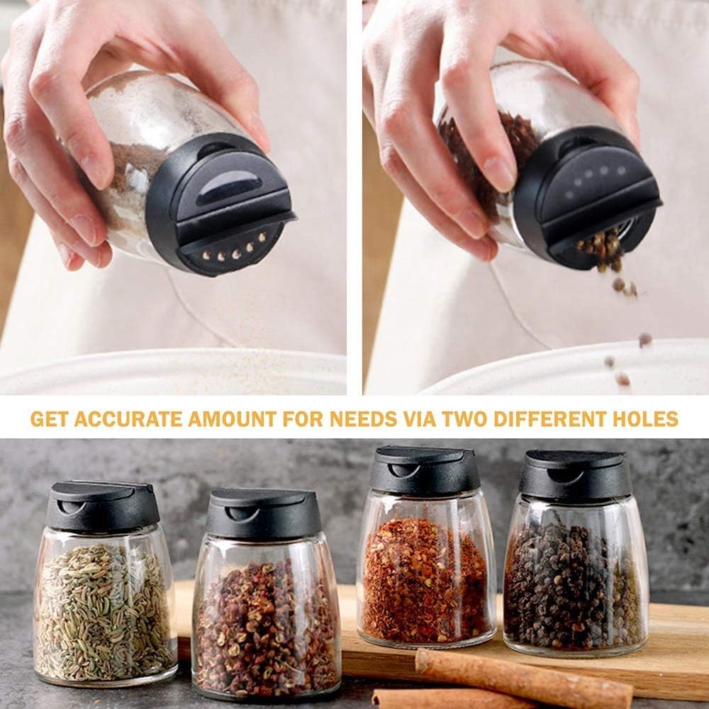Glass Spice Jars, Double Lids Seasoning Shakers Glass Bottles Spice Shakers Sifter Barbecue Salt & Pepper Shaker Container (8PCS）