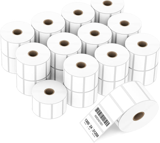 Compatible 2" x 1" Direct Thermal Labels Replacement for Barcodes Postage Address Shipping Compatible with Rollo & Zebra Desktop Printers Adhesive & Perforated (24 Rolls, 1300 Labels/Roll)