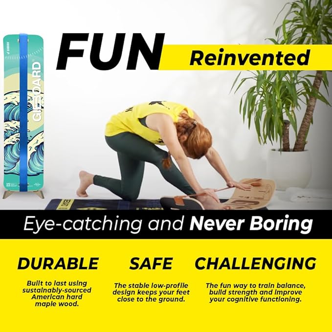 GIBBON SlackBoard - GiBoard Balance Board Kids & Adults - Slackline Balance Trainer - Slack Board Core Workout Equipment Home Gym Training - Standing Desk Exercise - Yoga, Agility, Pilates & More