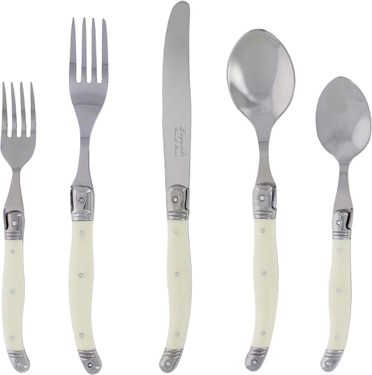 French Home Laguiole 20 Piece Flatware Set – Stainless Steel Flatware Set for 4 – Luxurious Ivory-Colored Utensil Set with Knives, Spoons and Forks