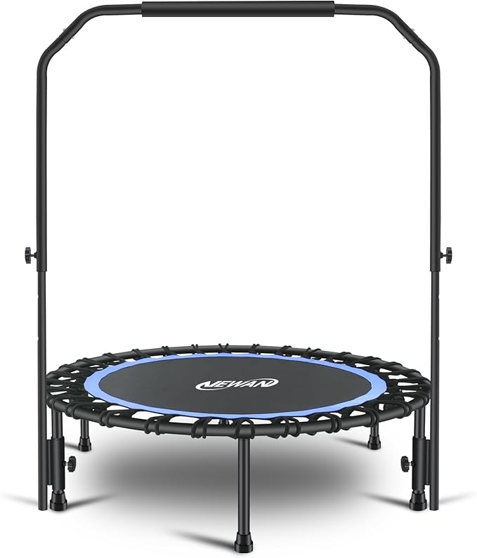 Newan 40" Silent Mini Trampoline with Adjustable Handle Bar Fitness Trampoline Bungee Rebounder Jumping Cardio Trainer Workout for Adults - Max Limit 330 lbs