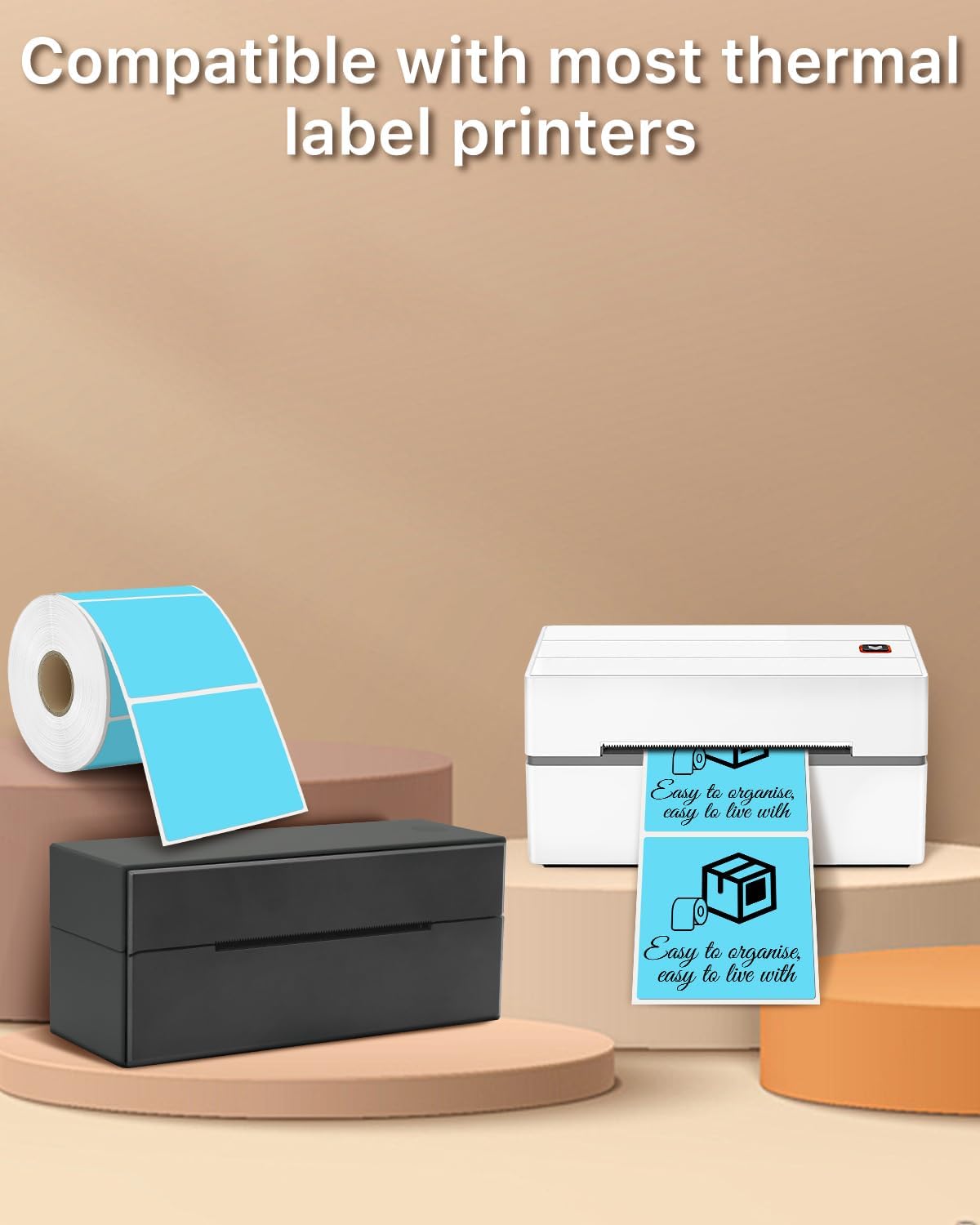 iEager Blue Square Thermal Label Stickers, 3" x 3" Self-Adhesive Square Direct Thermal Labels with Perforation Line, 500 Sheets/Roll