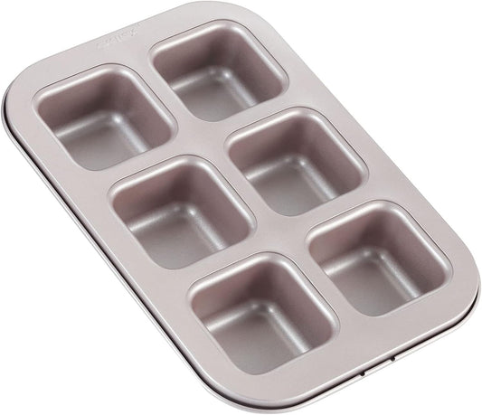 CHEFMADE Brownie Cake Pan, 6-Cavity Non-Stick Square Muffin Pan Blondie Bakeware for Oven Baking (Champagne Gold)