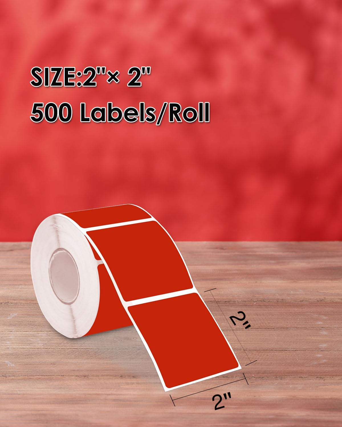 iEager Red Square Thermal Label Stickers, 2"x2" Self-Adhesive Square Direct Thermal Labels with Perforation Line, 500 Sheets/Roll