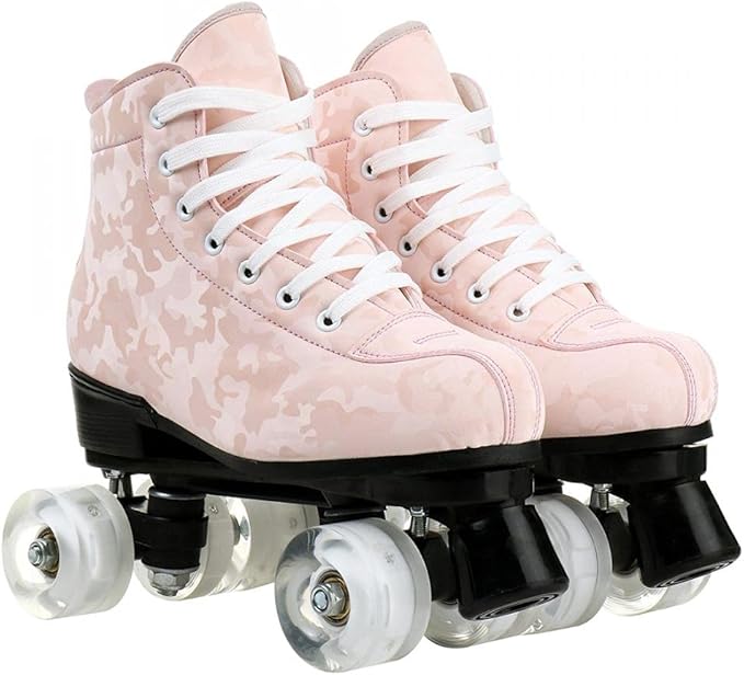 Roller Skates for Women and Men Cowhide High-Top Shoes Classic Double-Row Roller Skate Four-Wheel Roller Skates for Men Girls Unisex Christmas