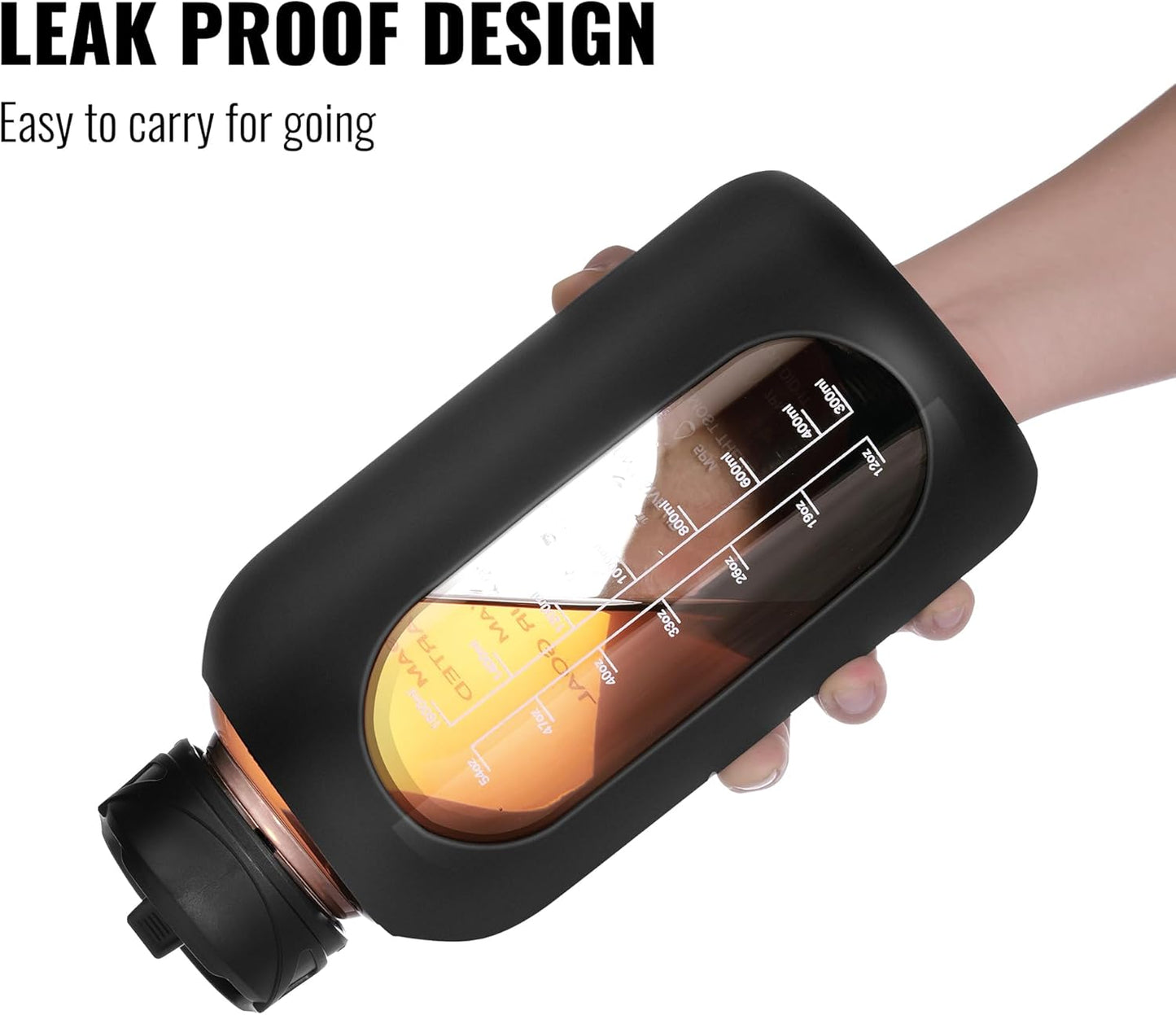 CIVAGO 64 oz Glass Water Bottle Jug with Straw and Handle, Half Gallon Sports Motivational Water Bottle with Time Marker, Wide Mouth Flask Canteen with Silicone Sleeve for Gym, Mauve