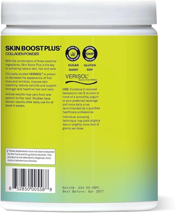 Sparkle Wellness Skin Boost Plus (No Flavor) [50-Serves] | Collagen Powder Supplement with VERISOL Bioactive Hydrolyzed Collagen Peptides, Vitamin C & Hyaluronic Acid