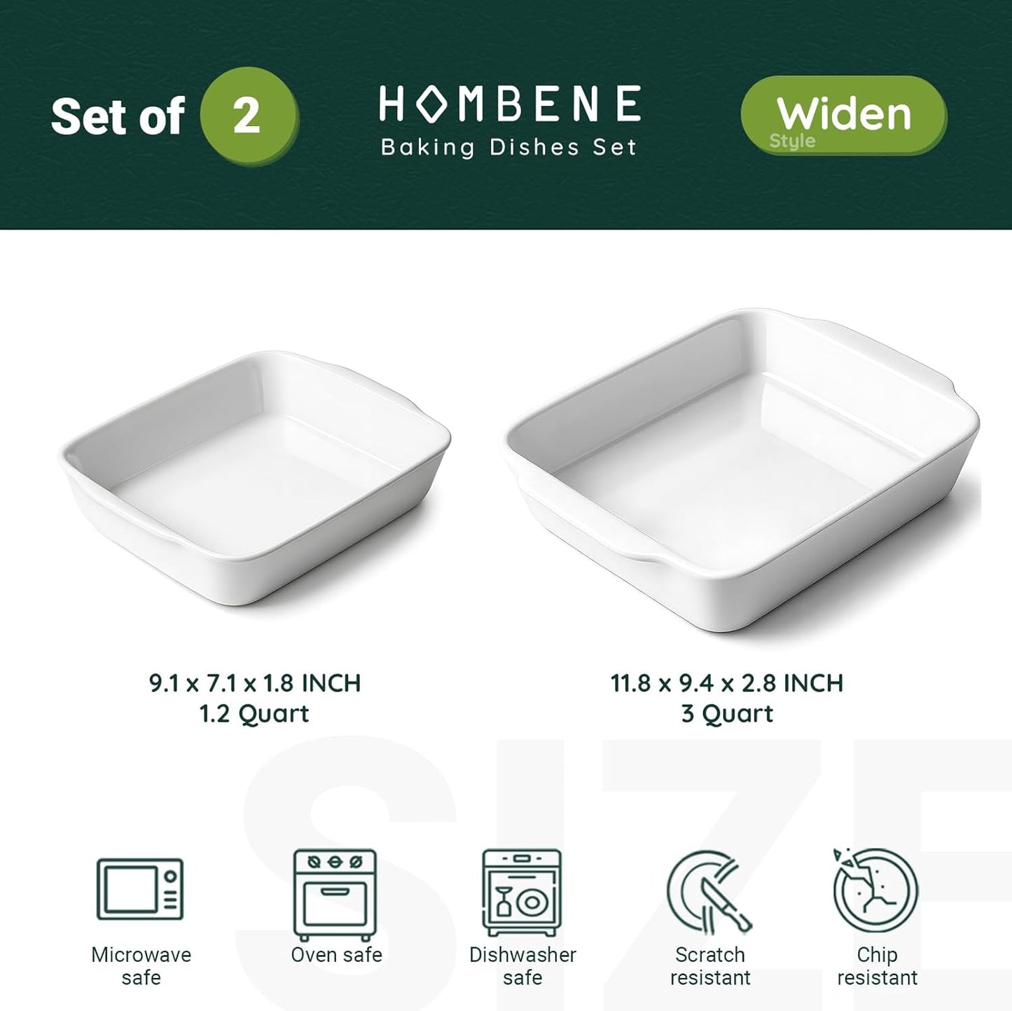 Casserole Dish Set for 2,Ceramic Baking Pan, Ceramic Baking Dish, Bakeware for Baking, Kitchen Decor, Microwave Oven Safe,Kitchen Decor (1.2QT/3QT)