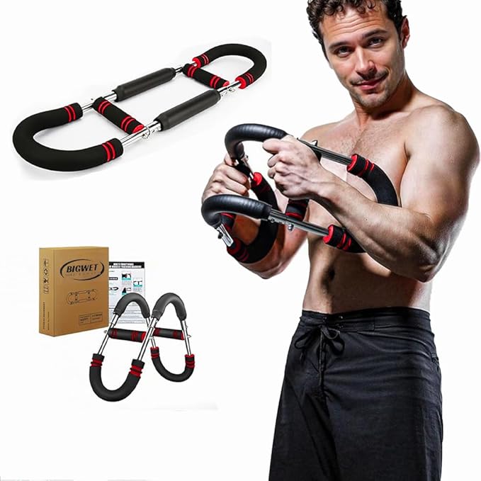 BIGWET Arm Trainer, 60~130LB Adjustable Spring Workout Bar, Forearm Triceps Chest Enhanced Exercise Strengthener,Portable Home Fitness Equipment