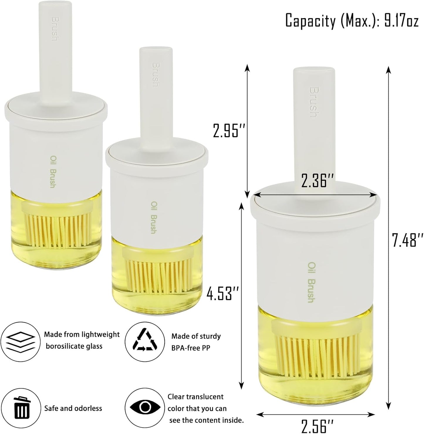 3 pack Oil Bottle 300ml/10oz Glass Dispenser with Silicone Brush for Kitchen Cooking, BBQ Sauce, Vinegar
