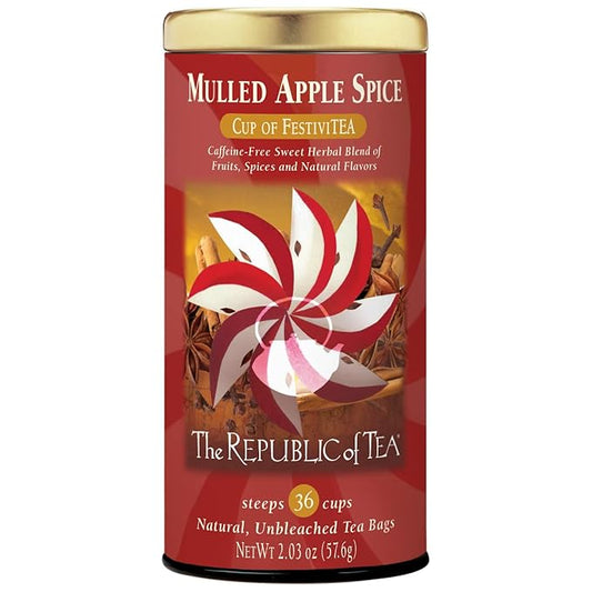 The Republic of Tea - Mulled Apple Spice Herbal Tea Tin, 36 Tea Bags, Naturally Caffeine Free