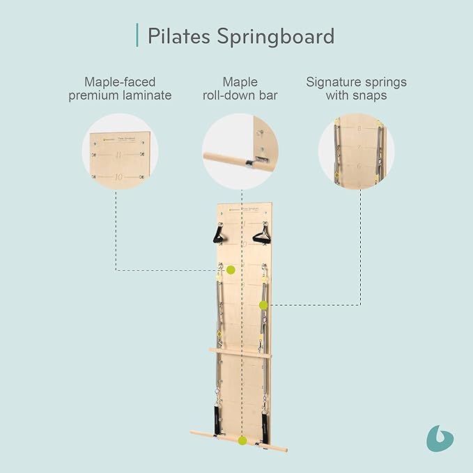 Balanced Body Pilates Springboard with Push-Through Bar, Wall Mounted Pilates Workout Equipment for Home Gym or Studio Use, Pilates Exercise Equipment with Resistance Springs