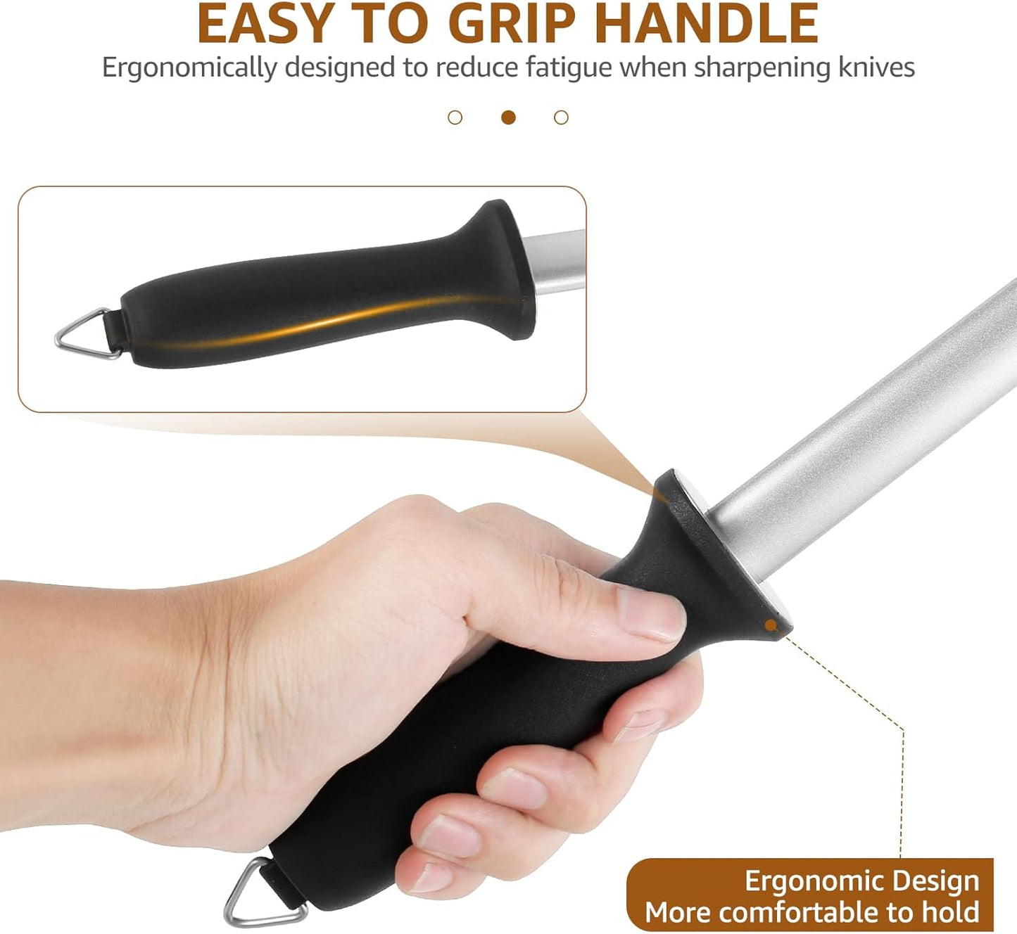 3 PCS 12 Inch Diamond Honing Steel, Diamond Sharpening Rod Knife 1000 Grit Sharpener Rod with Hanging Holes for Kitchen Knife, Chef, Hunting or Home Gourmet Blade, 17" Overall