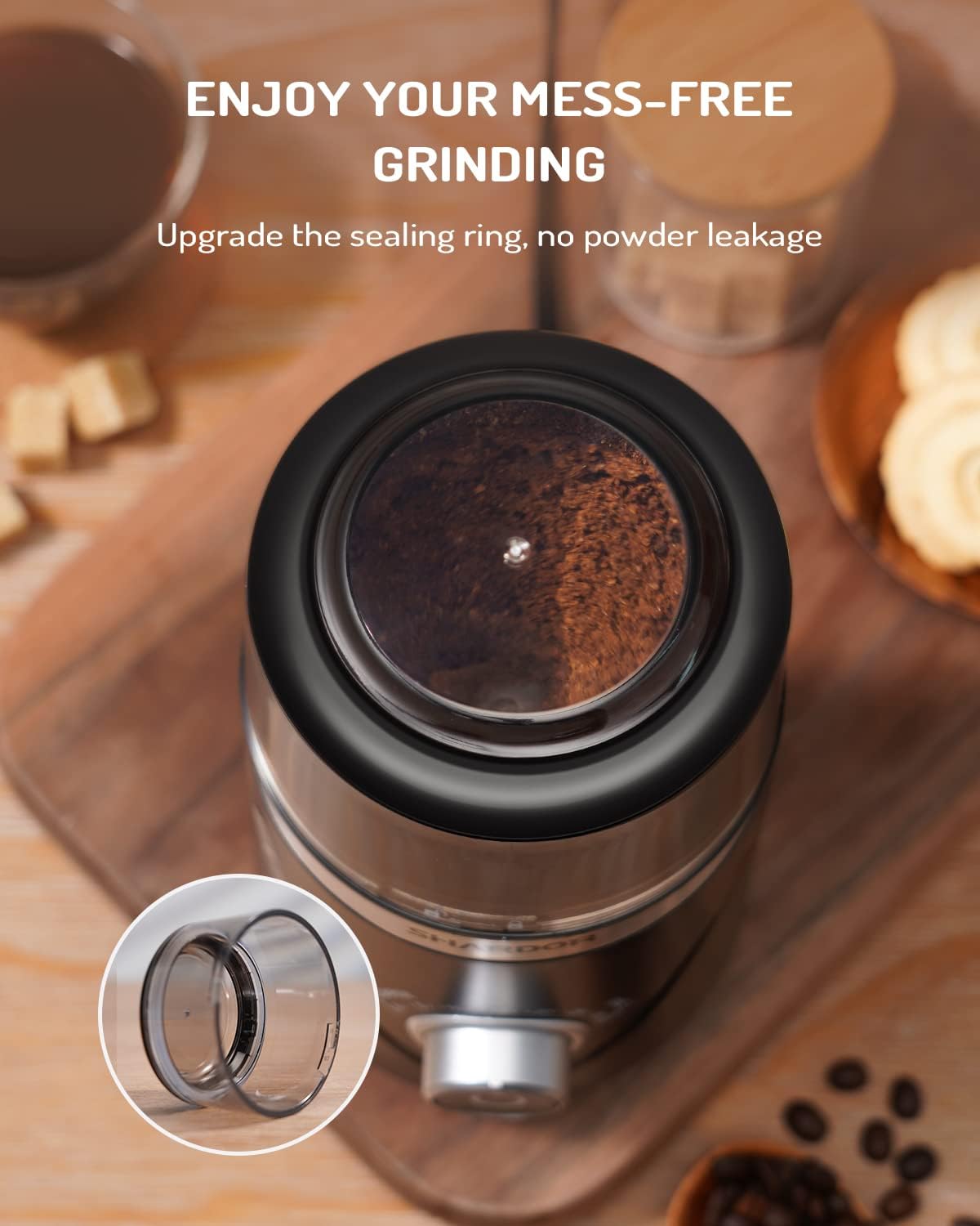 SHARDOR Electric Super Silent Blade Coffee Grinder, Timed Grind Control Rotary Knob, Adjustable Coarse to Fine for Coffee Beans, Spices & Herbs, with 1 Removable Stainless Steel Bowl, Black
