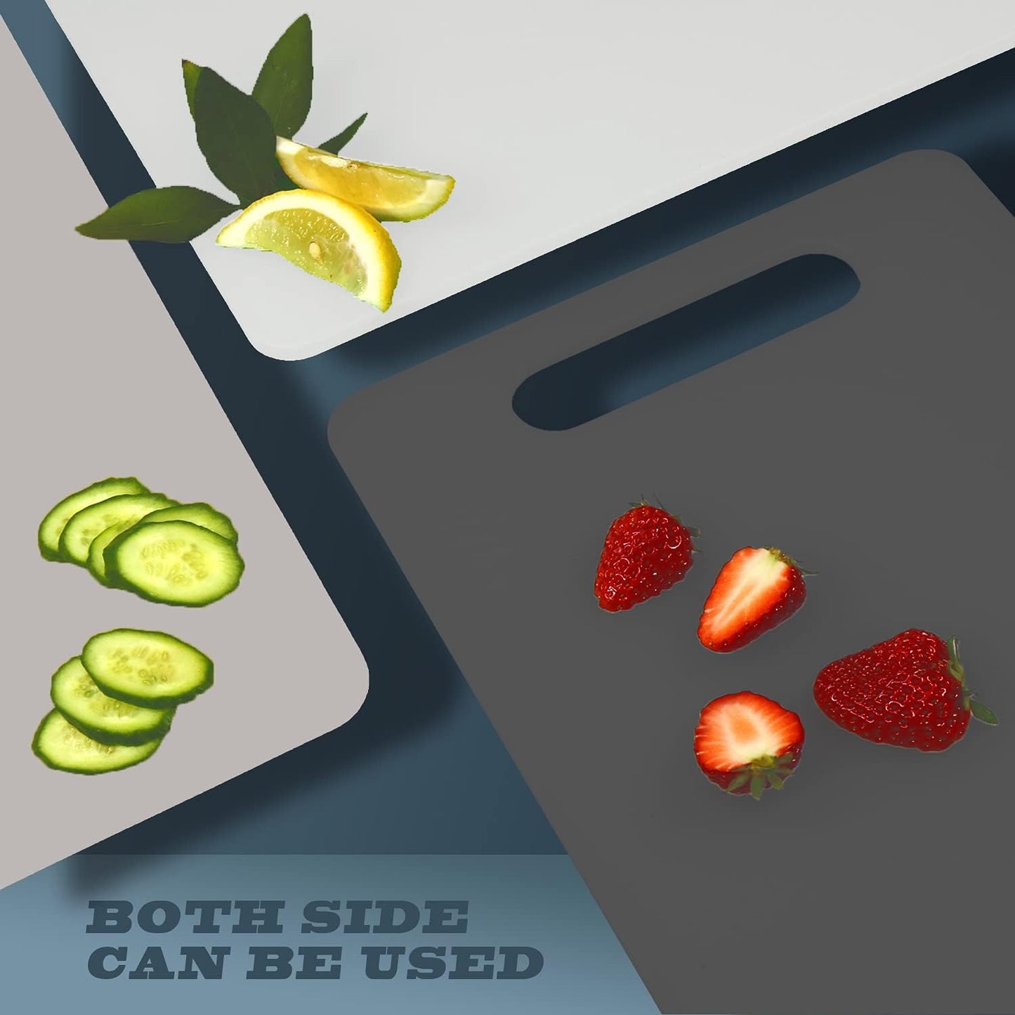 Fotouzy Plastic Utility Cutting Board with Handles, Food Safe PP Material, BPA Free, Dishwasher Safe, Thick Chopping Board, Large Size, Easy Grip Handle, for Kitchen (Almond)