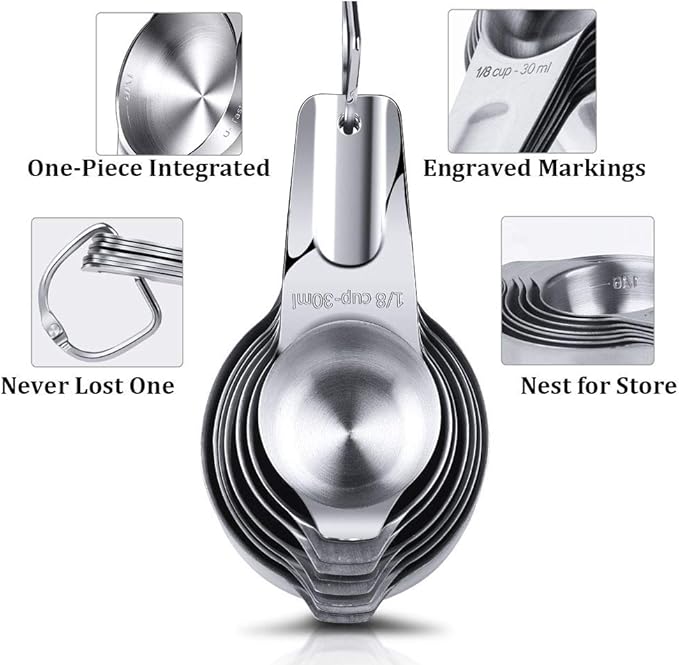 Measuring Cups Stainless Steel 7 Piece Stackable Set for Dry or Liquid Ingredients Measurement - Kitchen Gadgets & Utensils Metal Measuring Cups Best for Cooking & Baking
