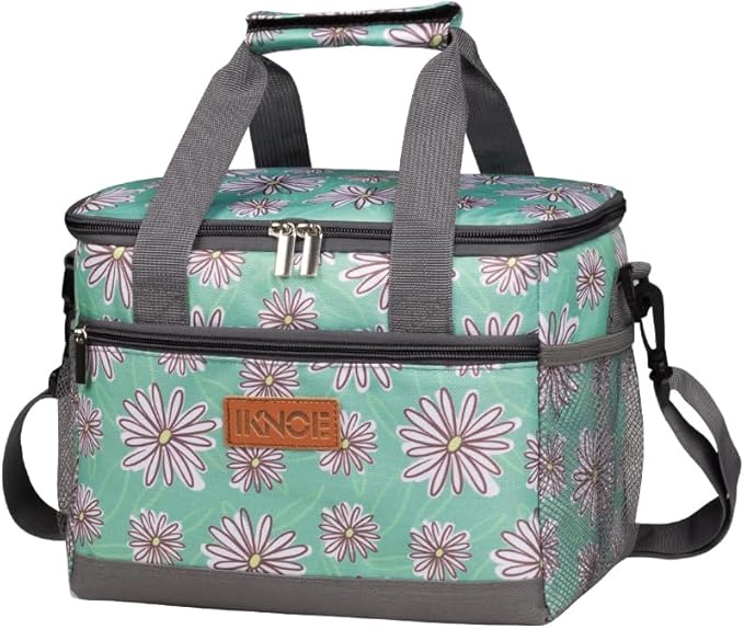 iknoe Large Foldable Cooler Bag, 8.5L Insulated Lunch Bag, Leakproof Lunch Cooler Tote with Multi-Bag Design Suitable for Beach, Picnic and Office Use, Nattier Blue 15-Can