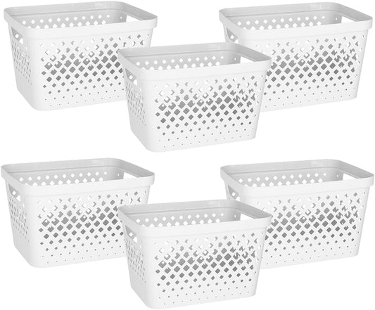 Glad Plastic Storage Basket Set, Value Pack of 6 | Open Storage Bins for Shelves, Bathroom, Pantry, Closet | Nesting Organizer Boxes with Handles, 4 Gallon, White