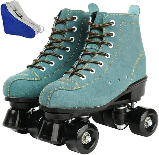 Roller Skates for Women and Men Cowhide High-Top Shoes Classic Double-Row Roller Skate Four-Wheel Roller Skates for Men Girls Unisex Christmas