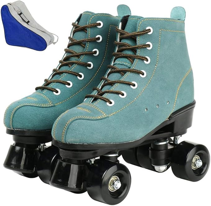 Roller Skates for Women and Men Cowhide High-Top Shoes Classic Double-Row Roller Skate Four-Wheel Roller Skates for Men Girls Unisex Christmas