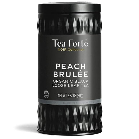Tea Forte Peach Brulee Premium Organic Loose Leaf Caffeinated Black Tea Blend Canister, Makes 35-50 Cups