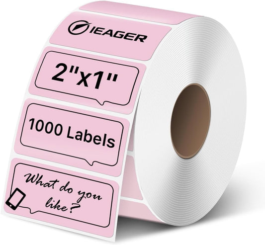 iEager 2x1 Inch Thermal Labels, Pink Rectangle Thermal Printer Stickers, Durable Shipping Label Printer Sticker for Barcode, Name, Address, 1000 Labels/Roll