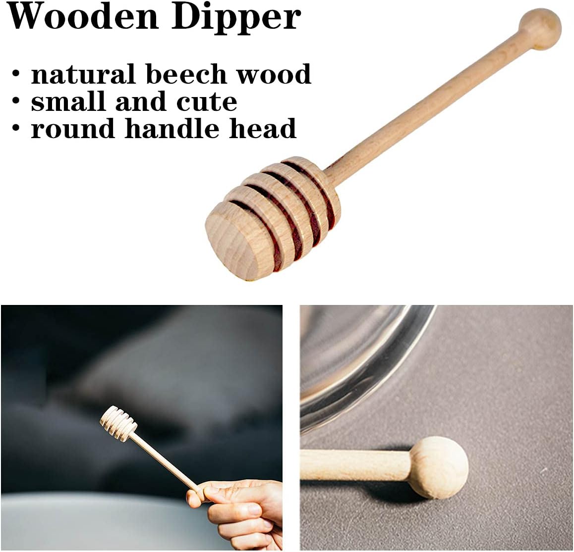 Glass Honey Jar with Wooden Dipper and Glass Lid,Honey Pot Dispenser for Store Honey and Syru,10 Ounces