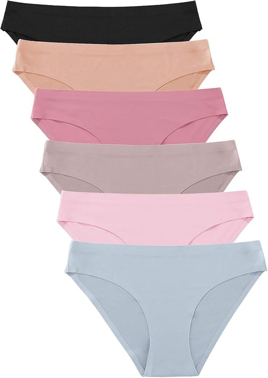 FINETOO 6 Pack Women’s Seamless Hipster Underwear No Show Panties Invisibles Briefs Soft Stretch Bikini Underwears XS-XL
