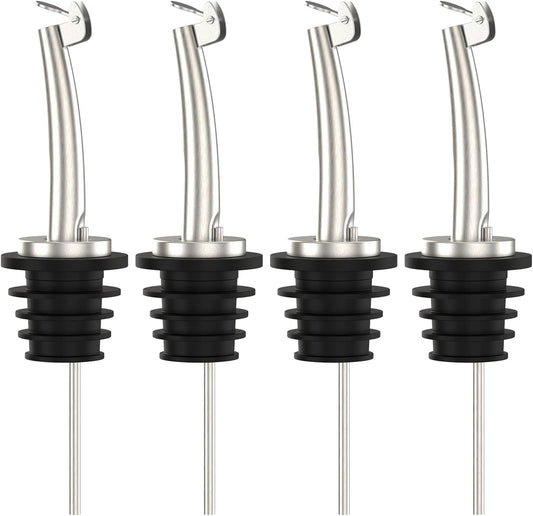 4 Pcs Oil Spout Liquor Bottle Pourer Spouts Stainless Steel Speed Pour Spouts Olive Oil Dispenser Spout for About 3/4" Bottle Mouth, with Flip Top