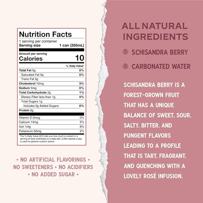 Rishi Tea Schisandra Berry Sparkling Botanicals Sparkling Water - Organic, Unsweetened, Zero Added Sugar, Caffeine Free, Real Plants, Virtus Botanicals - 12 oz (Pack of 12)