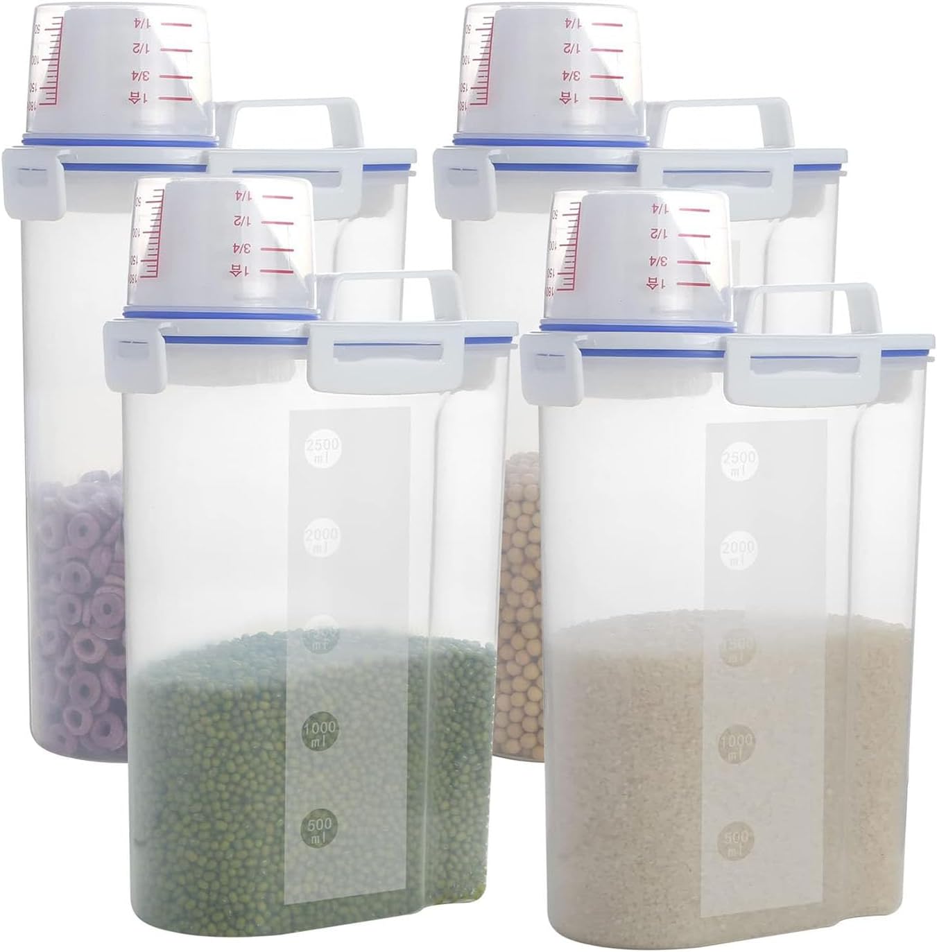 4 sets 3-5 LB Rice Storage Bin Flour Cereal Containers Dispenser with BPA Free + Measuring Cup + Pour Spout - Perfect for Rice Flour Baking Supplies Pet Dog Food Storage