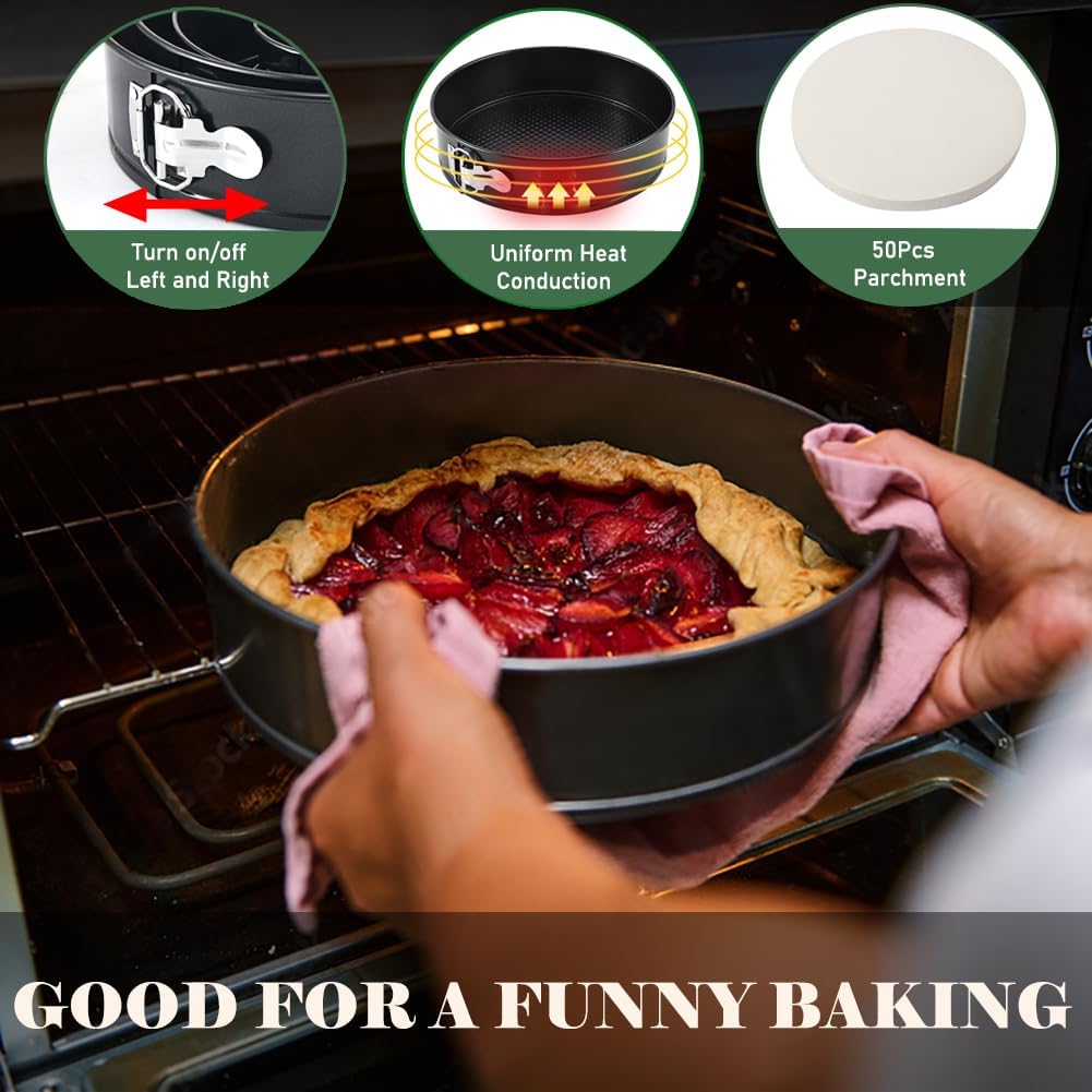 Tellshun 8 Inch Non-stick Springform Pan with 50 Pcs Parchment Paper Cheesecake Pan with Removable Bottom Baking Mold Round Leakproof