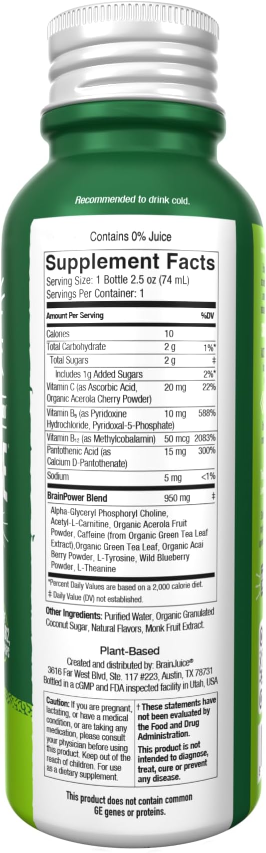 BrainJuice Focus & Energy Drink Shots, Nootropics with Alpha GPC, B Vitamins & Organic Green Tea Caffeine, Supports Focus, Memory & Clarity, Non-GMO, Gluten Free, Classic, 2.5 fl oz, 12 Pack