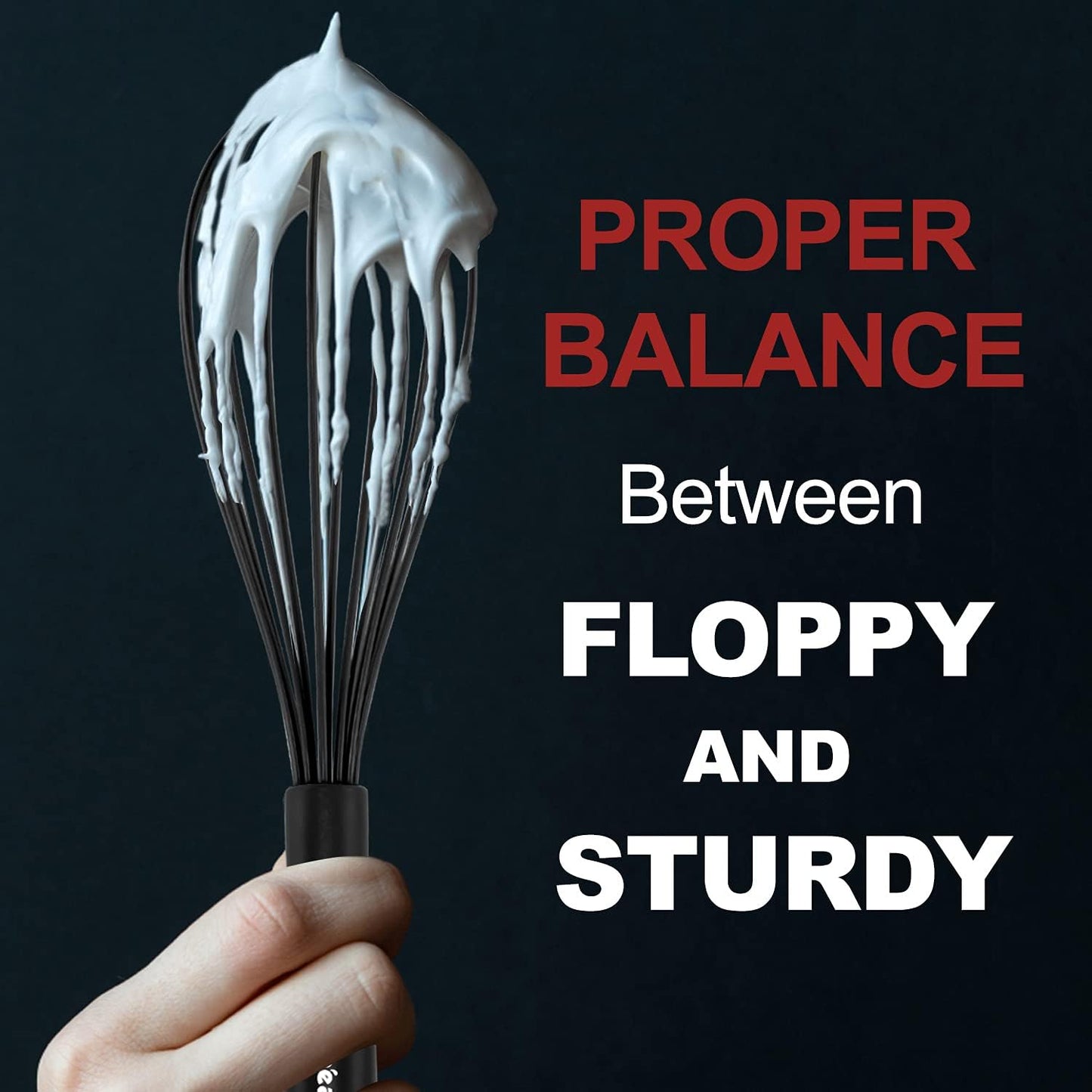 Anaeat Silicone Kitchen Whisk Set of 4, Perfect for Non-Stick Cookware, Egg Beater Milk Blender for Whisking, Cooking, Baking, Beating - 11'' Flat Whisk and 8.5''+10.5''+12'' Balloon Whisks (Black)