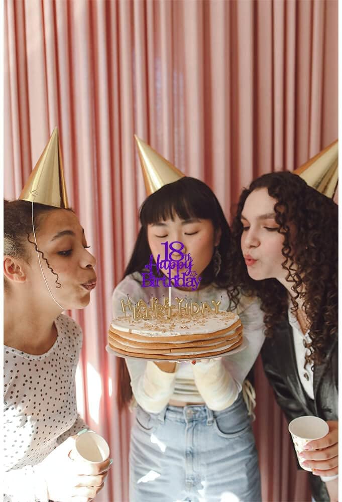 Glittery 18th Happy Birthday Cake Topper with Star,Personalised 18 Birthday Cake Toppers Party Decorations Party Supplies for Boys Girls Purple Silver