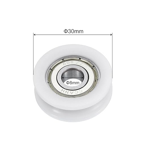uxcell 20pcs U608ZZ Nylon Pulley U-Groove Ball Bearing 8x30x10mm U Groove Roller Wheel (GCr15) Chrome Steel Bearings, ABEC3