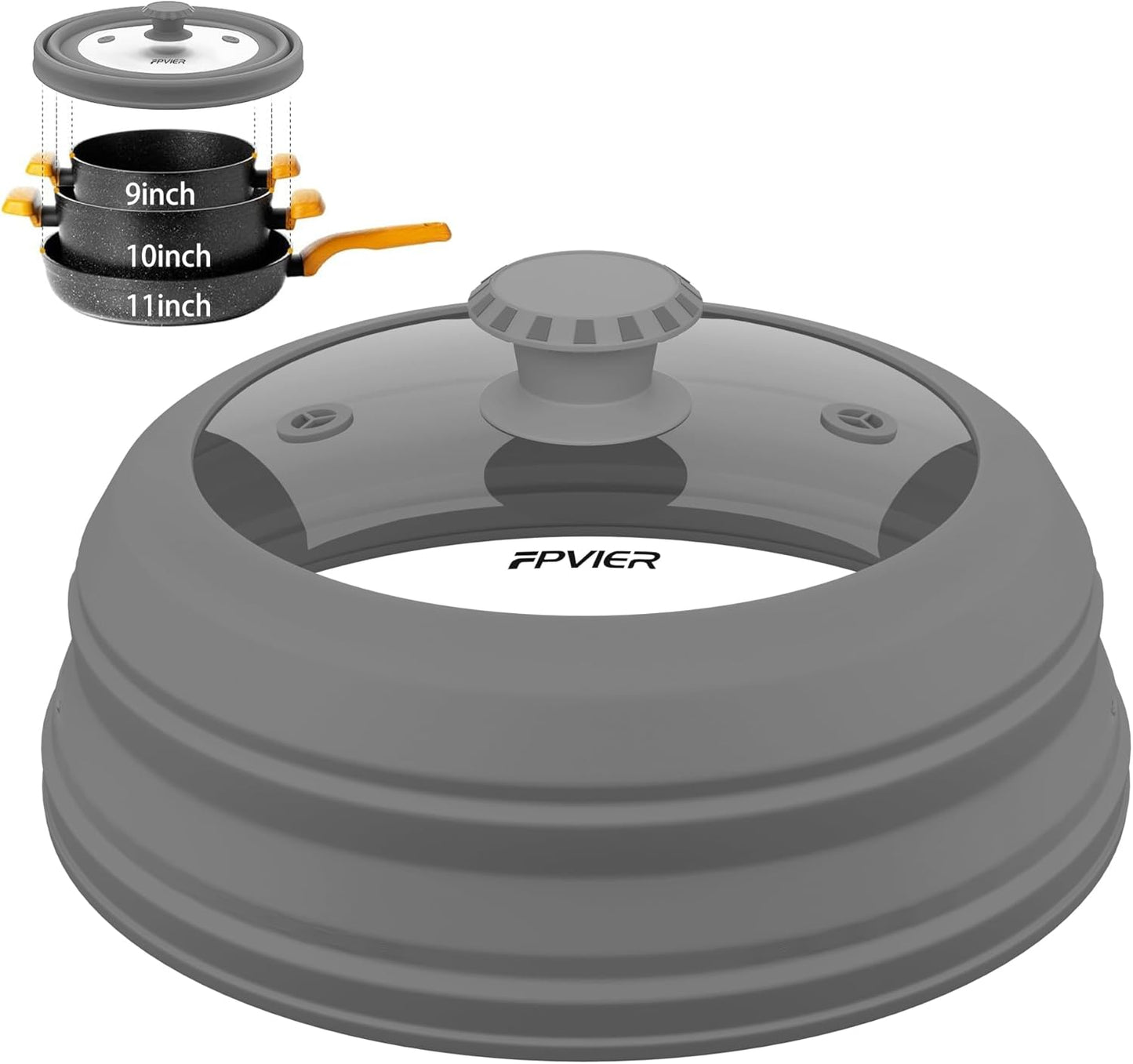 Collapsible Microwave Splatter Cover - Vented Silicone & Glass Lid with Easy-Grip Handle, Fits 6 to 11 Inch Plates & Bowls, 11.8 Inch Diameter, Prevents Splatters & Ensures Even Heating