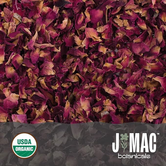 J MAC BOTANICALS Organic Rose Petals, (16 oz - Bulk 1 Pound) Certified USDA Organic, edible, culinary grade dry rose petals, rose petals for herbal tea, cooking and crafts