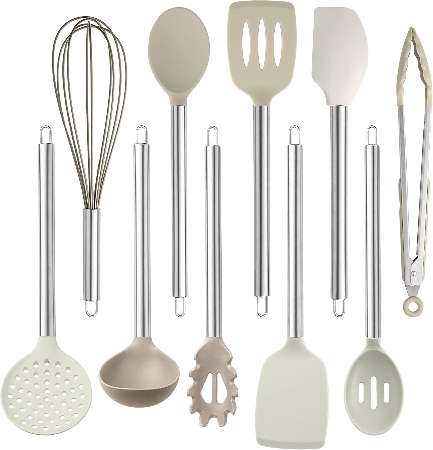 COOK WITH COLOR Silicone Cooking Utensils, Kitchen Utensil Set, Easy to Clean Silicone Kitchen Utensils, Cooking Utensils for Nonstick Cookware, Kitchen Gadgets Set, 10 Pieces, Brown