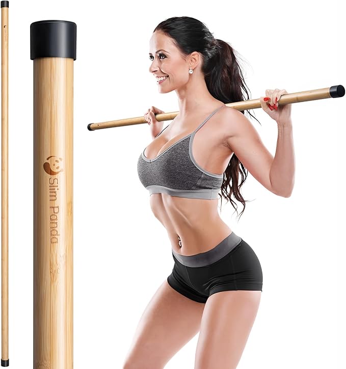 Slim Panda Yoga Stick, 5ft Natural Bamboo Stick with Rubber Ends, Exercise Stretching Stick for Yoga, Stretching, Balance and Correcting Posture, Rehabilitation Physical Therapy Aids