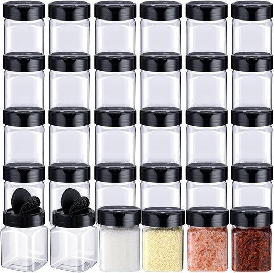 30 Pack Plastic Spice Jars with Shaker Lids Clear Seasoning Containers Spice Bottles for Kitchen Storing Spice Herbs Seasoning Powders(Square,6.1 oz)