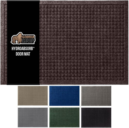 GORILLA GRIP Front Door Mat, 47x35, Indoor Outdoor Ultra Absorbent HydroAbsorb Doormat, Absorbs Up to 6 Cups of Water, Stain and Fade Resistant, Rubber Backing Doormats, Captures Dirt, Coffee