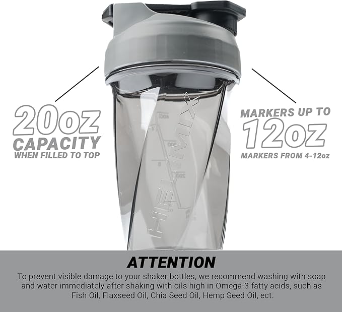 HELIMIX 1.5 Vortex Blender Shaker Bottle Holds Upto 20oz | No Blending Ball or Whisk | USA Made | Portable Pre Workout Whey Protein Drink Shaker Cup | Mixes Cocktails Smoothies Shakes | Top Rack Safe