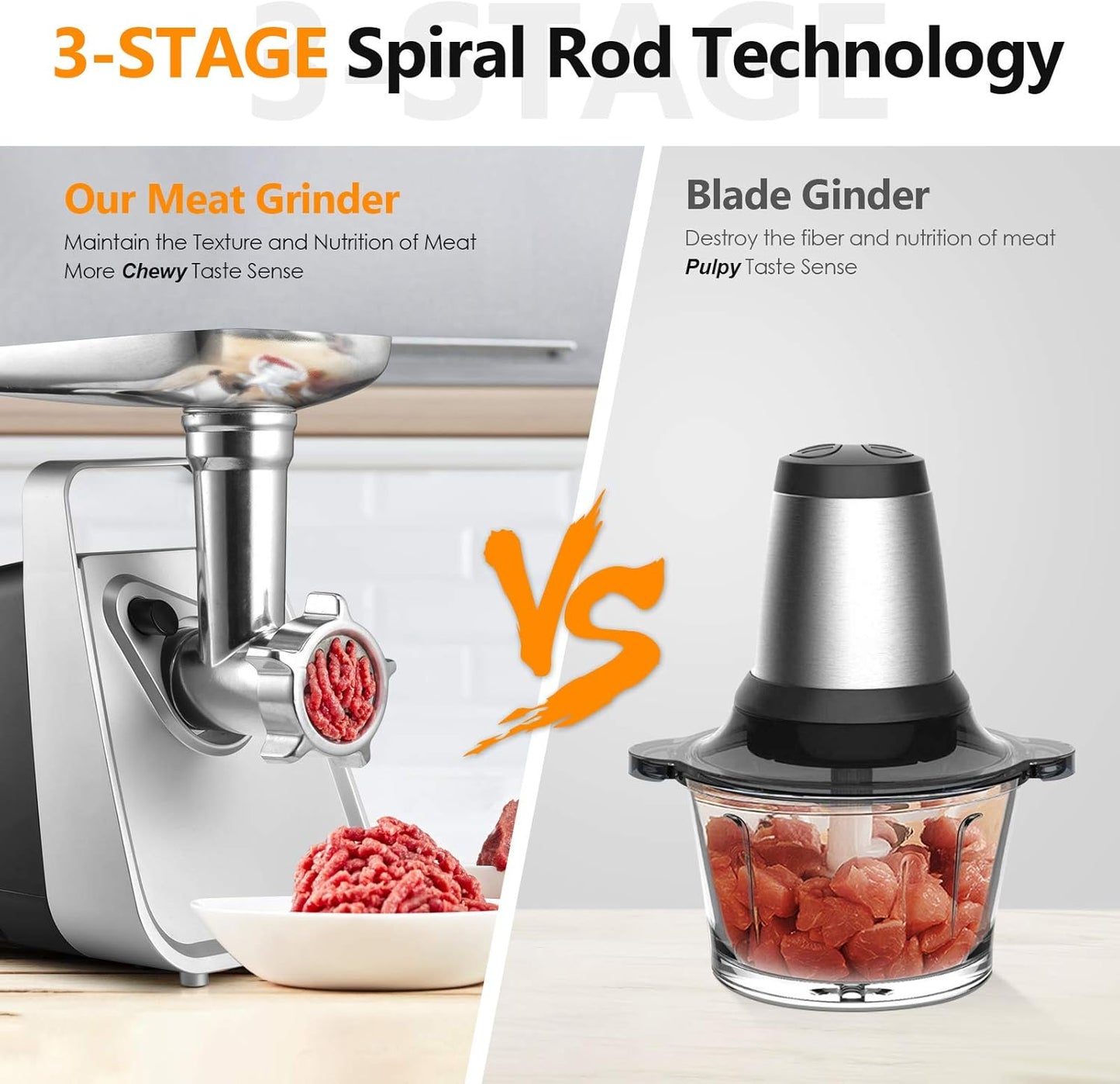 CHEFFANO Meat Grinder Electric, 350W[2000W Max] Electric Meat Grinder, Molino De Carne, Meat Mincer with Stainless Steel 2 Blades and 3 Plates, Sausage Staff Maker & Kubbe Kit for Home Kitchen Use