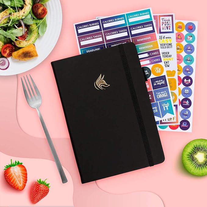 Clever Fox Wellness Planner - Weekly & Daily Health and Wellness Log, Food Journal & Meal Planner Diary for Calorie Counting, Notebook for Medical Condition Tracking, A5-Sized - Black