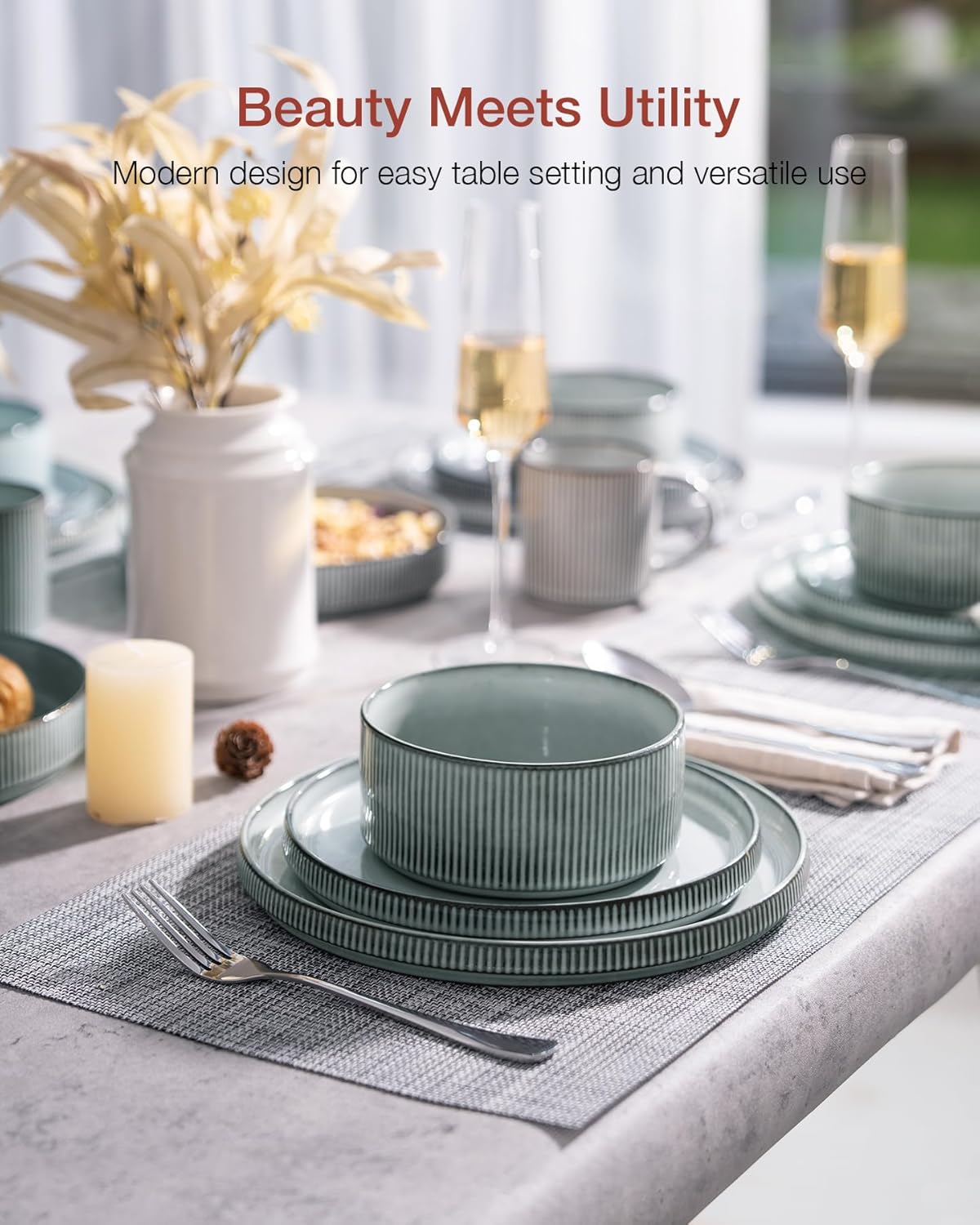 Famiware Star Plates and Bowls Sets, Modern Stoneware Dinnerware Sets for 6, 18-Piece Kitchen Dish Set - Chip and Scratch Resistant, Microwave and Dishwasher Safe Tableware, Smoky Blue